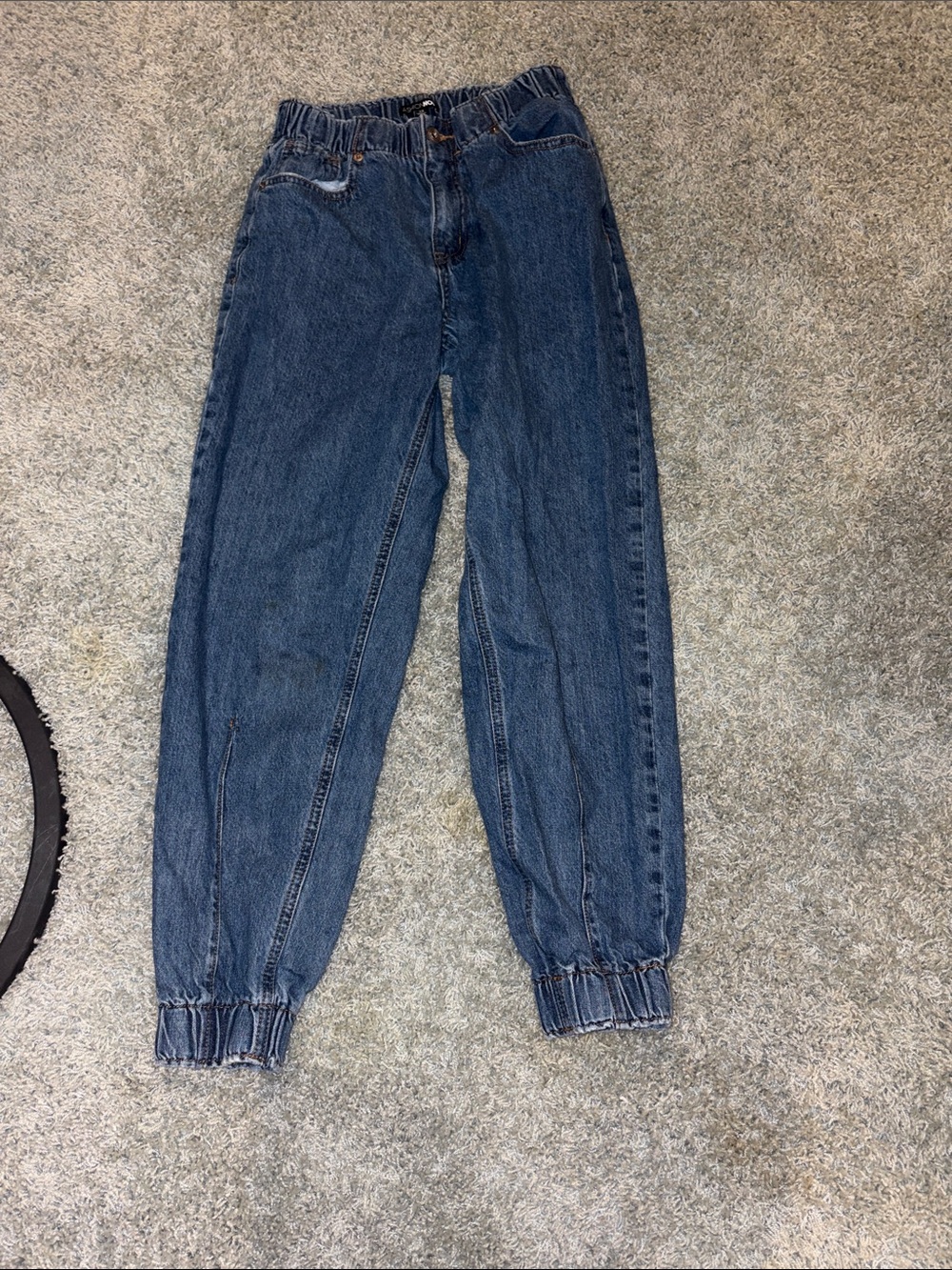 Fashion Nova Dark Blue Elastic Cuff Boyfriend Jeans